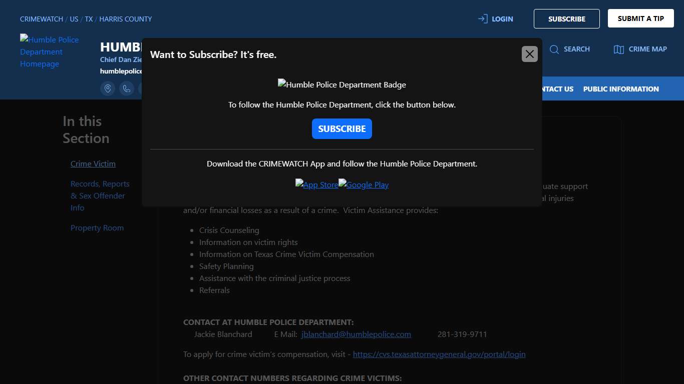 Crime Victim Humble Police Department